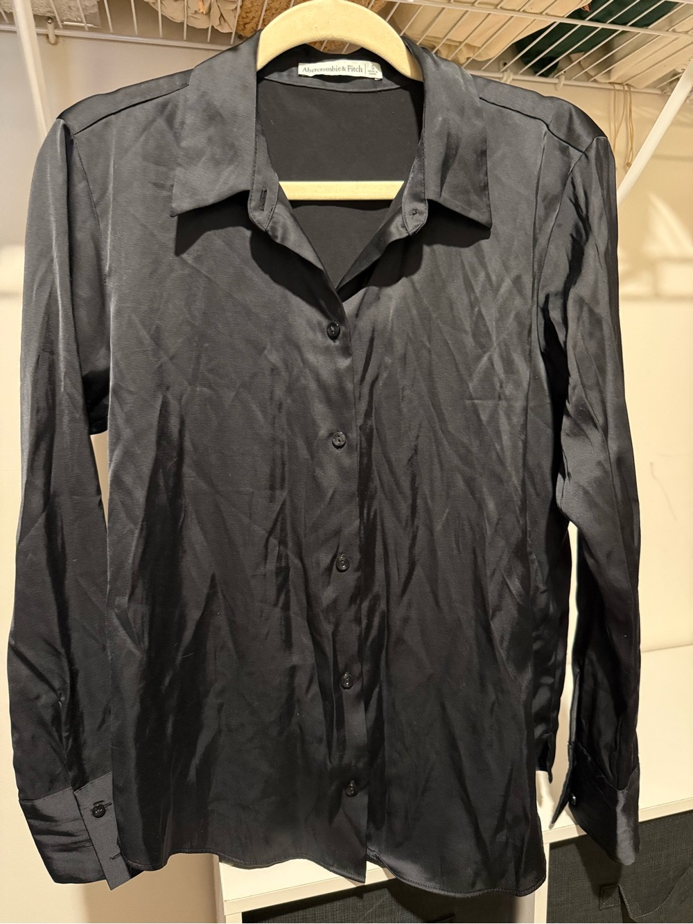 Abercrombie & Fitch Black Satin Long-Sleeve Button Shirt